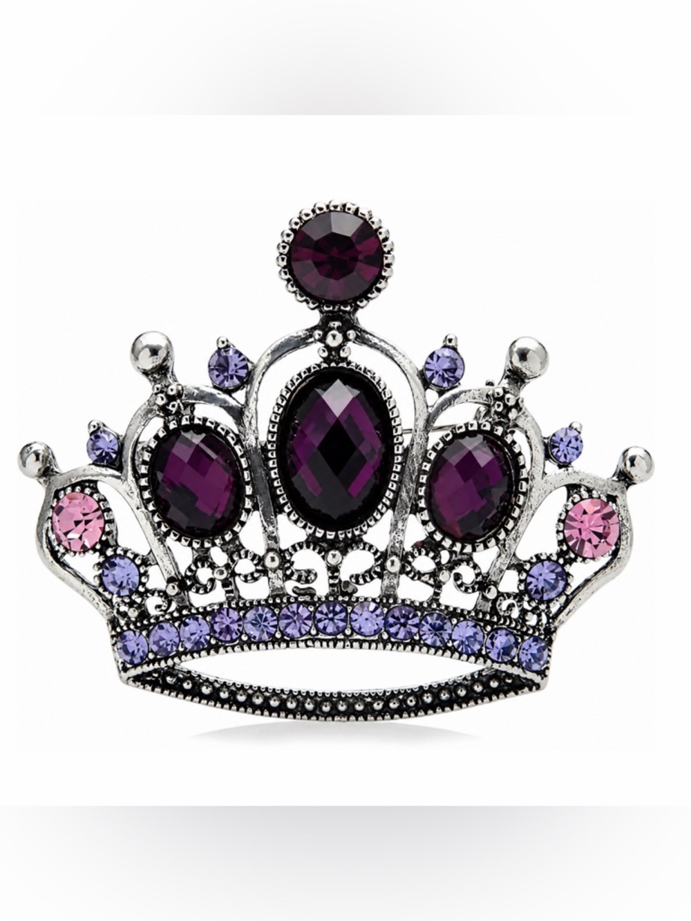 Vintage Court Style Crown Brooch – Gemstone Rhinestone Pin Gift-Ready Like New